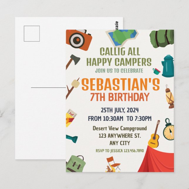 Camping Outdoor Adventure Boy Birthday Party Postcard (Front/Back)