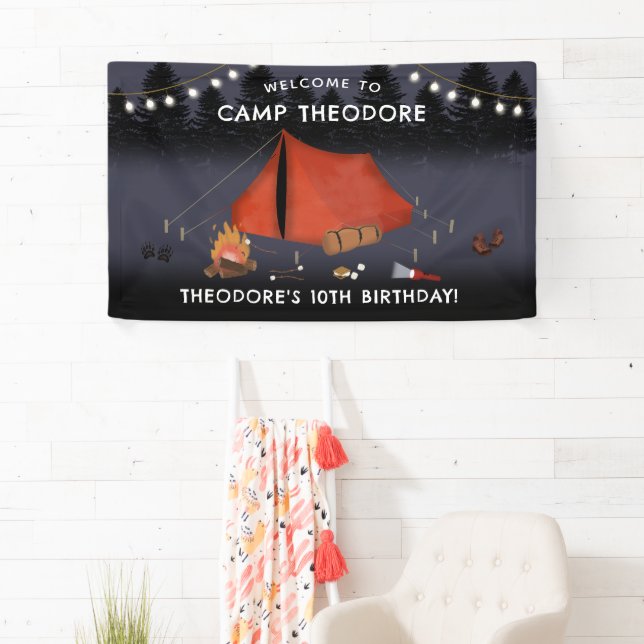 Camping Outdoor Adventure Campfire Birthday Party Banner (Insitu)