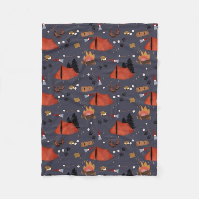 Camping Outdoor Adventure Summer Campfire Fleece Blanket (Front)