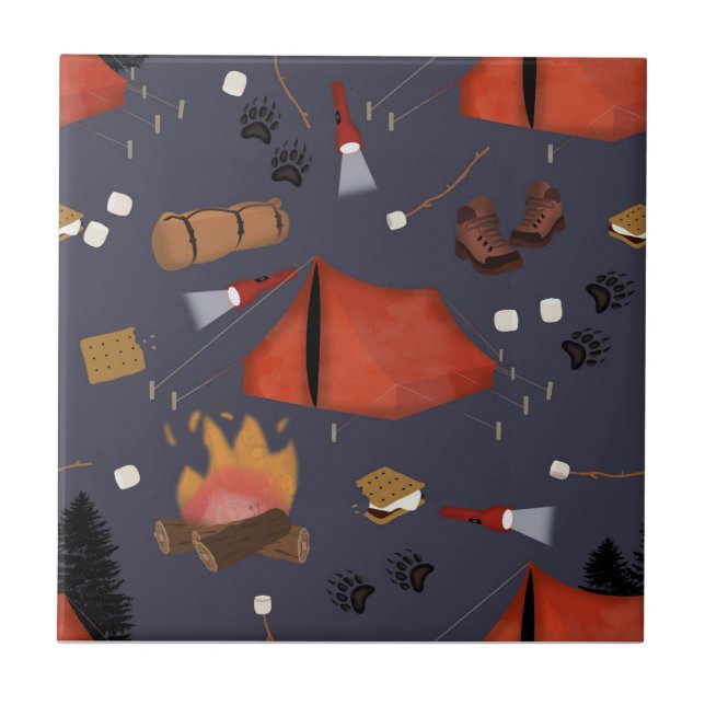 Camping Outdoor Adventure Summer Campfire Tile (Front)
