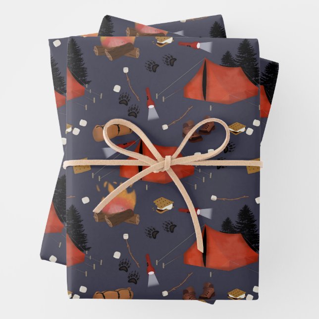 Camping Outdoor Adventure Summer Campfire Wrapping Paper Sheet (In situ)