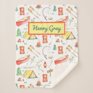 Camping Outdoor Adventure Watercolor  Sherpa Blanket