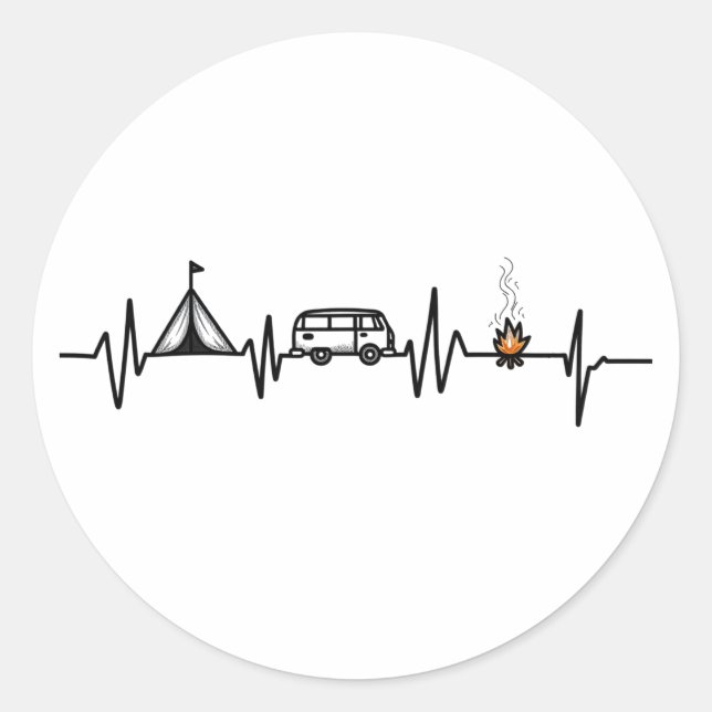 Camping Outdoor Heartbeat Nature Camper Hiking  Classic Round Sticker (Front)