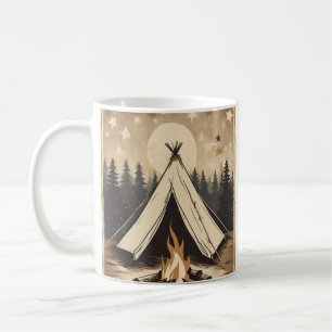 Camping Outdoors Tent Campfire Retro Travel Poster Coffee Mug