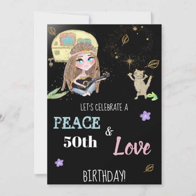 * Camping Paix et Amour Hippie Invitation Annivers (Devant)