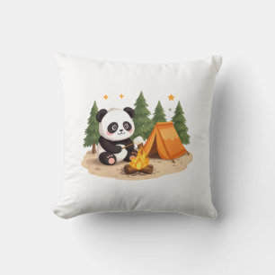 Camping Panda Throw Pillow