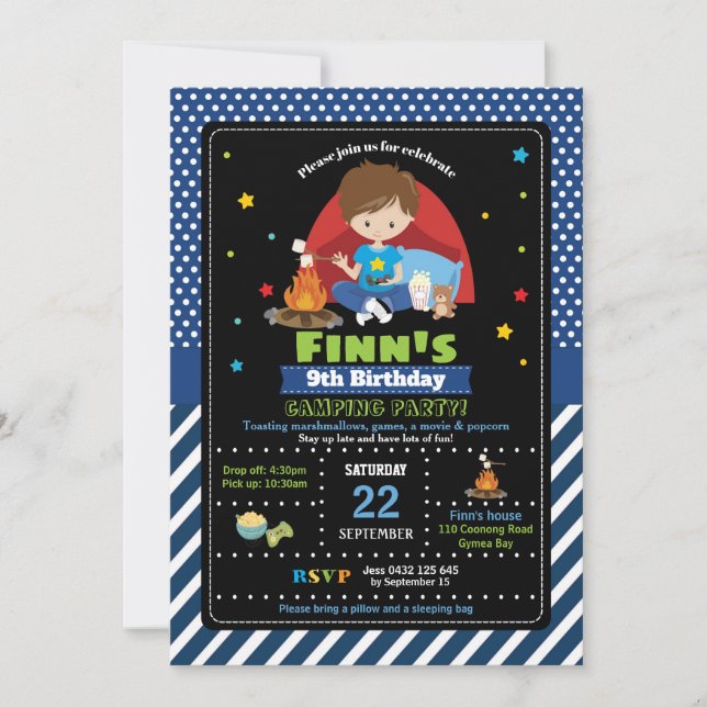 Camping Party Birthday Invitations Boys Slumber (Front)