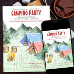 Camping Party Sleepover Adventure Birthday Invitation<br><div class="desc">Camping Party Invitation - easy to customize for any outdoor birthday such as camp out,  hiking adventure,  scout sleepover,  bonfire and smores,   nature trail etc. The watercolor design has a mountain forest camping scene with tents,  campfire,  smores and campers accessories including hiking gear,  guitar,  flashlight and lantern.</div>