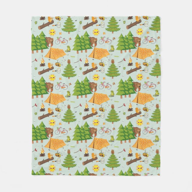 Camping Pattern Fleece Blanket (Front)