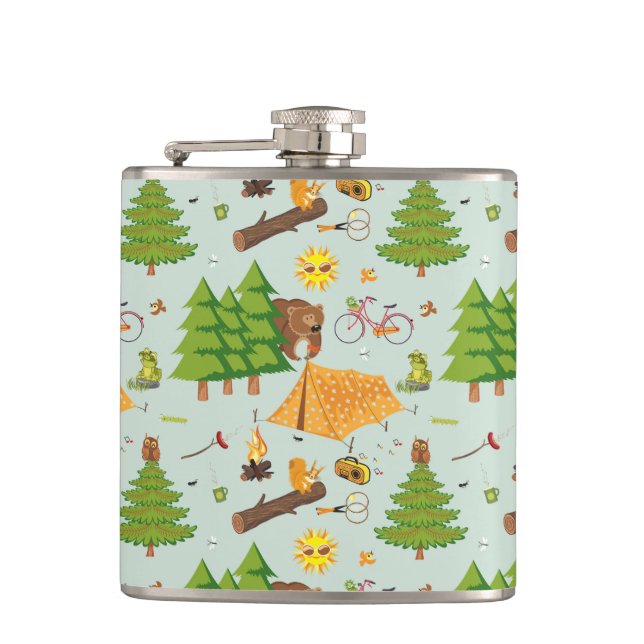 Camping Pattern Hip Flask (Front)
