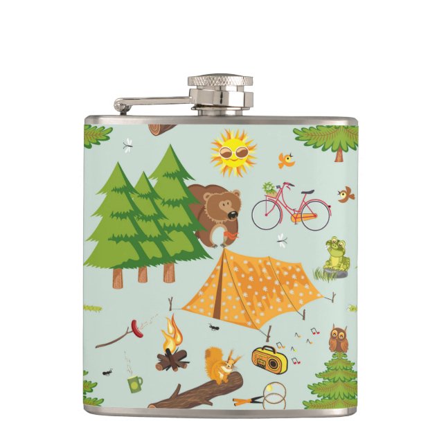 Camping Pattern Hip Flask (Front)