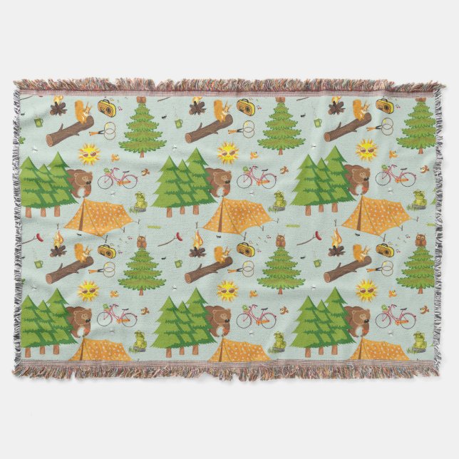 Camping Pattern Throw Blanket (Front)