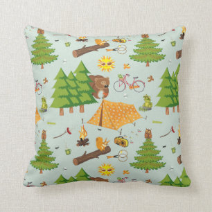 Camping Pattern Throw Pillow