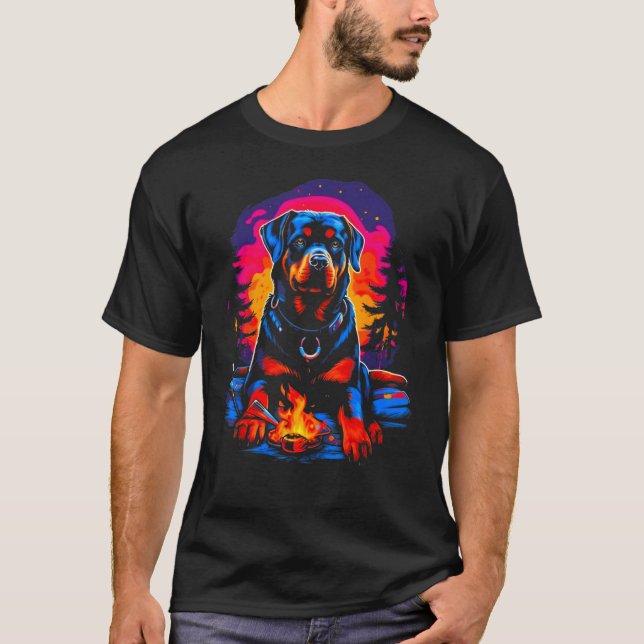 Camping Pop Rottweiler Dog T-Shirt (Front)