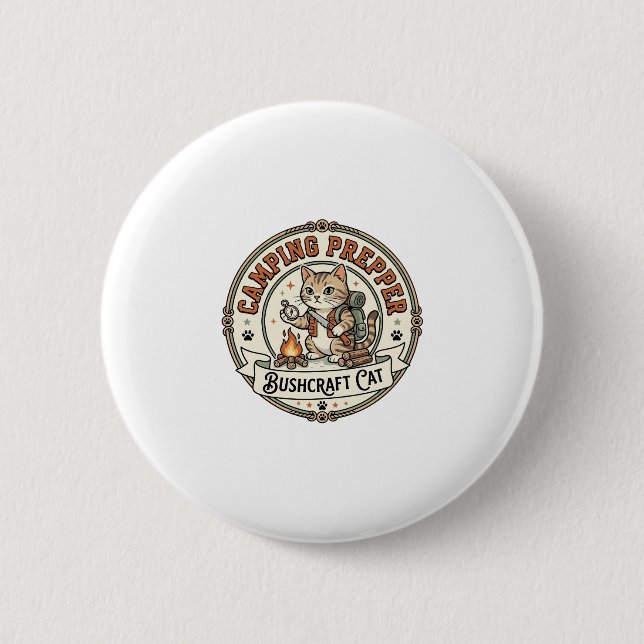 Camping Prepper Bushcraft Cat Camping Prepper Bush 2 Inch Round Button (Front)
