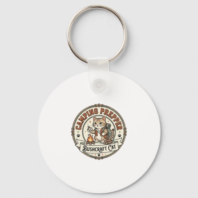 Camping Prepper Bushcraft Cat Camping Prepper Bush Keychain (Front)