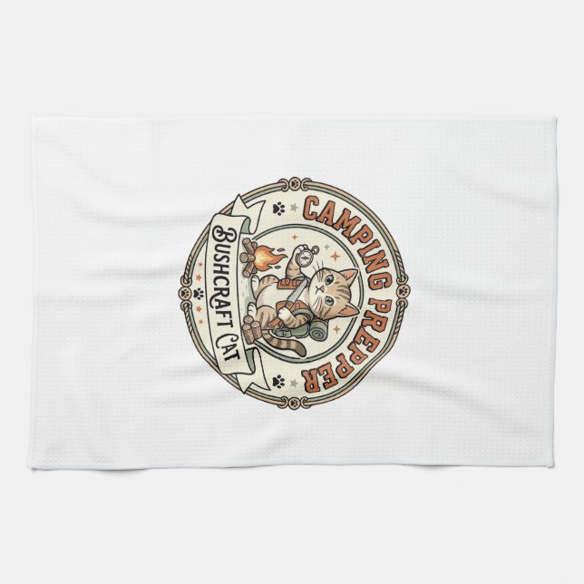 Camping Prepper Bushcraft Cat Camping Prepper Bush Kitchen Towel (Horizontal)
