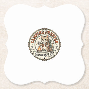 Camping Prepper Bushcraft Cat Camping Prepper Bush Paper Coaster