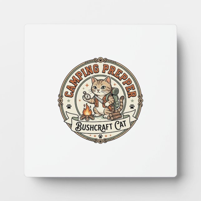 Camping Prepper Bushcraft Cat Camping Prepper Bush Plaque (Front)