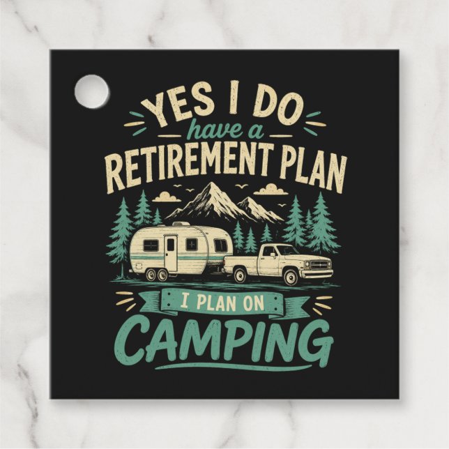 Camping Retirement Plan Favour Tags (Front)