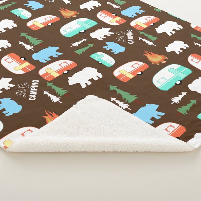 Camping Retro Camper Bear Fleece Sherpa - Brown Blanket (3/4)