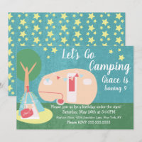 Camping Retro Party Stars Night Birthday Invitatio