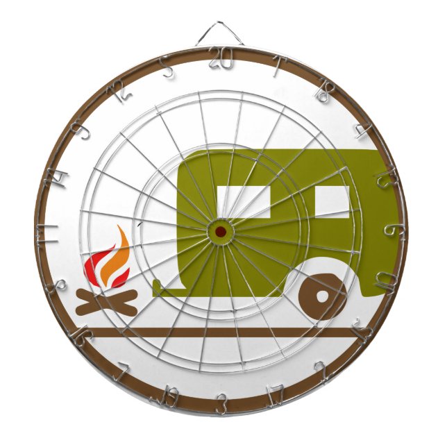 Camping RV Trailer And Campfire Dartboard (Front)