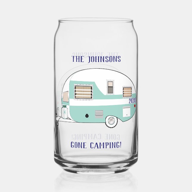 Camping RV Trailer Camper Beer Can Glass (Front)