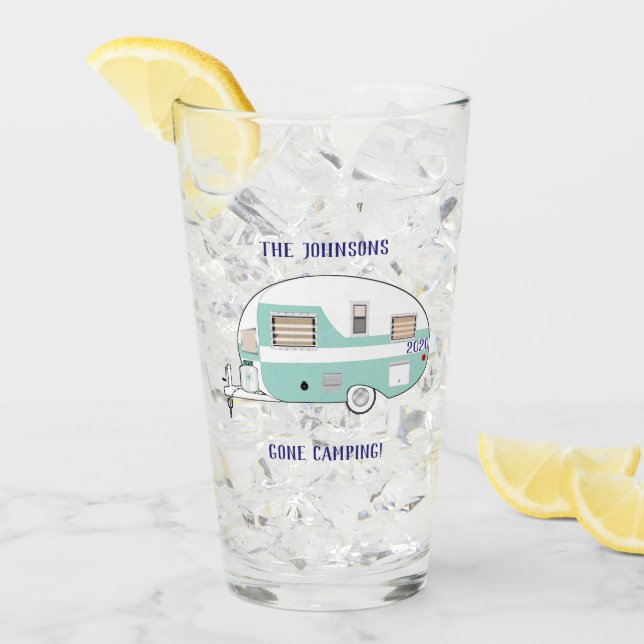 Camping RV Trailer Camper Beer Pint Drinking Glass (Front Ice)