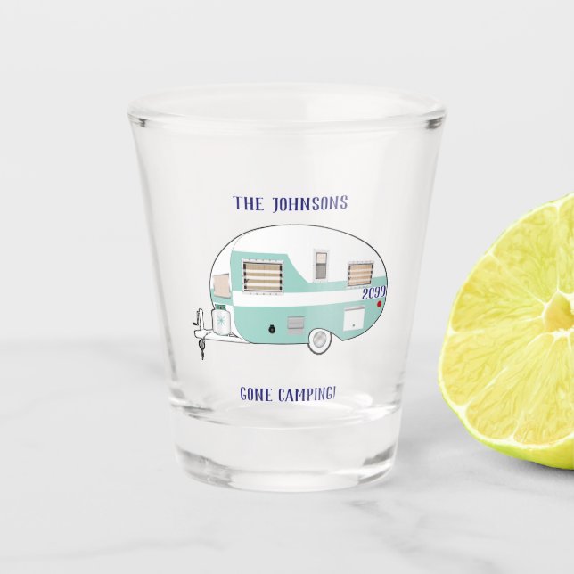 Camping RV Trailer Camper Shot Glass (Front)