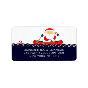 Camping Santa Kayaking Christmas Label