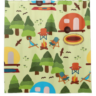 Camping scene - caravan, camping chairs, fire plac