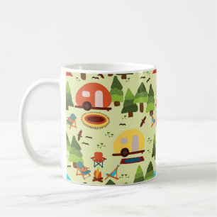 Camping scene - caravan, camping chairs, fire plac coffee mug