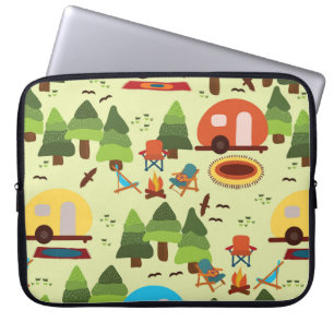 Camping scene - caravan, camping chairs, fire plac laptop sleeve