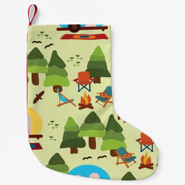 Camping scene - caravan, camping chairs, fire plac small christmas stocking (Front)