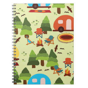 Camping scene, seamless vintage pattern notebook