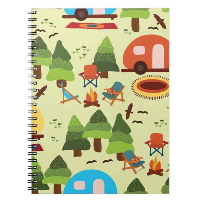 Camping scene, seamless vintage pattern notebook (Front)