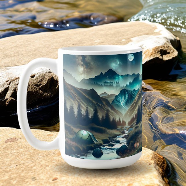 Camping Scene with Mountains and Tent  Coffee Mug (Creator Uploaded)