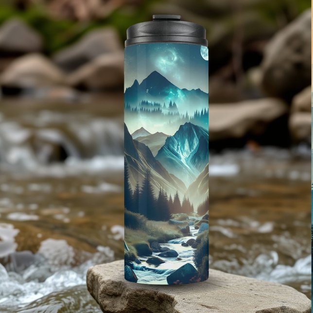 Camping Scene with Mountains and Tent  Thermal Tumbler (Creator Uploaded)