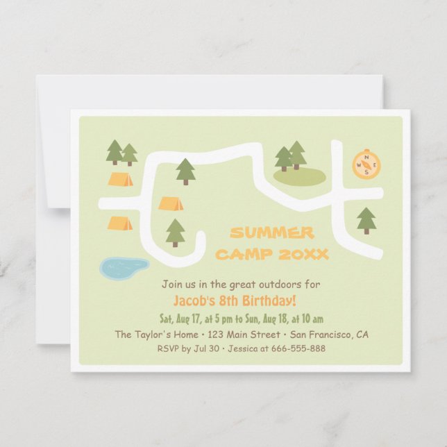 Camping Site Map Birthday Party Invitations (Front)