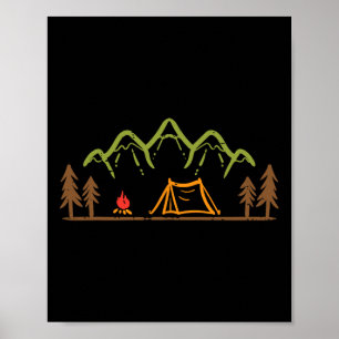 Camping Site Tent Trees Mountain Minimalistic Camp Poster