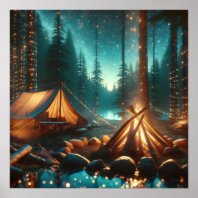 Camping Site with Pretty Lights Poster (Front)