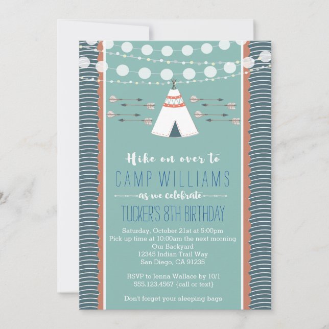 Camping Sleepover Boy Anniversaire Invitation (Devant)
