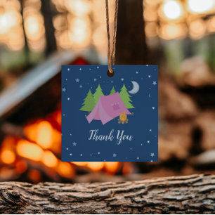 Camping Sleepover Pink Tent Thank You Favour Tags