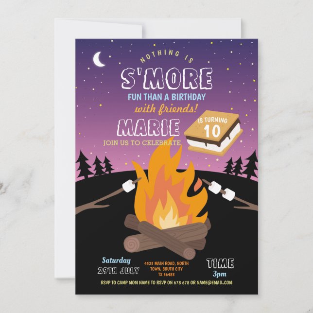 Camping S'More Party Camp Fire Girls Invitation (Front)