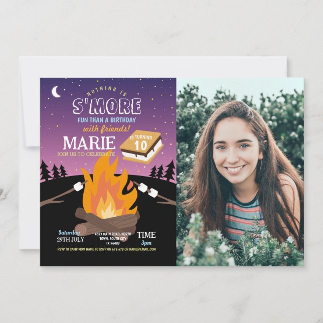 Camping S'More Party Camp Fire Girls Photo Invitation (Front)