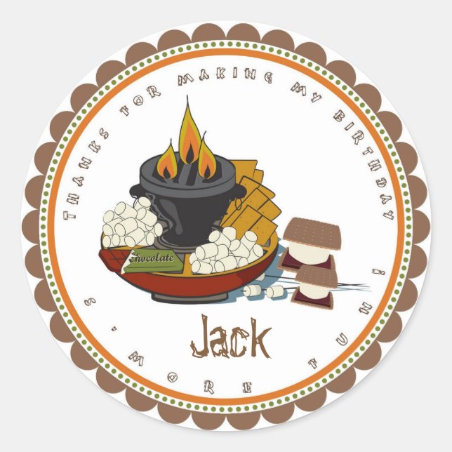 Camping S'mores Birthday Party Favour Stickers (Front)