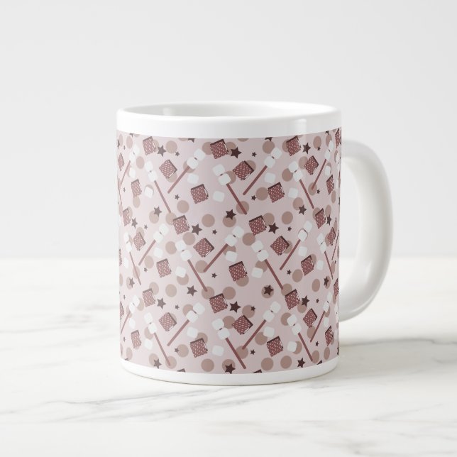 Camping Smores Marshmallows Biscuits Campfire Pink Large Coffee Mug (Front Right)