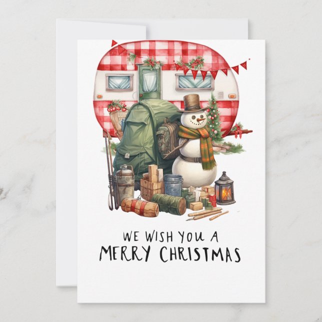 Camping Snowman Christmas Themed for Camper Holiday Card (Front)
