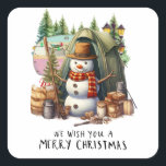 Camping Snowman Christmas Themed for Camper Square Sticker<br><div class="desc">Camping Snowman Christmas Themed for Camper Square Sticker</div>